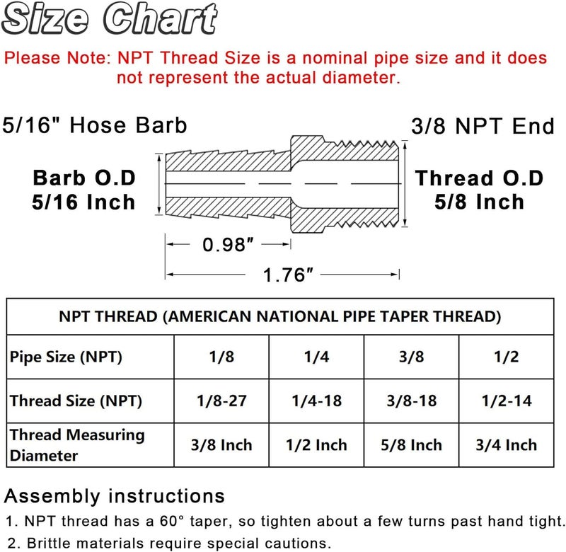 KOOTANS 4pcs Brass Hose Barb Fittings 5/16" Hose Barb to 3/8 NPT Male Thread Air Hose Fittings Brass Quick Coupler Air M Type Adapter Connector Fitting - Image 2